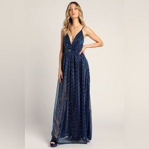Beam with Glam Blue Lurex Sleeveless Maxi Dress